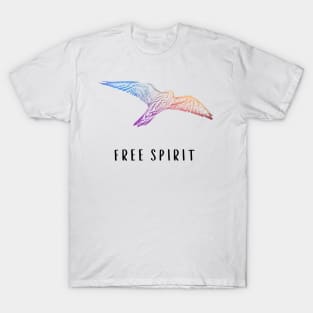 Free Spirit Colourful Peregrine Falcon Bird Graphic Hippie Style Dark Text T-Shirt